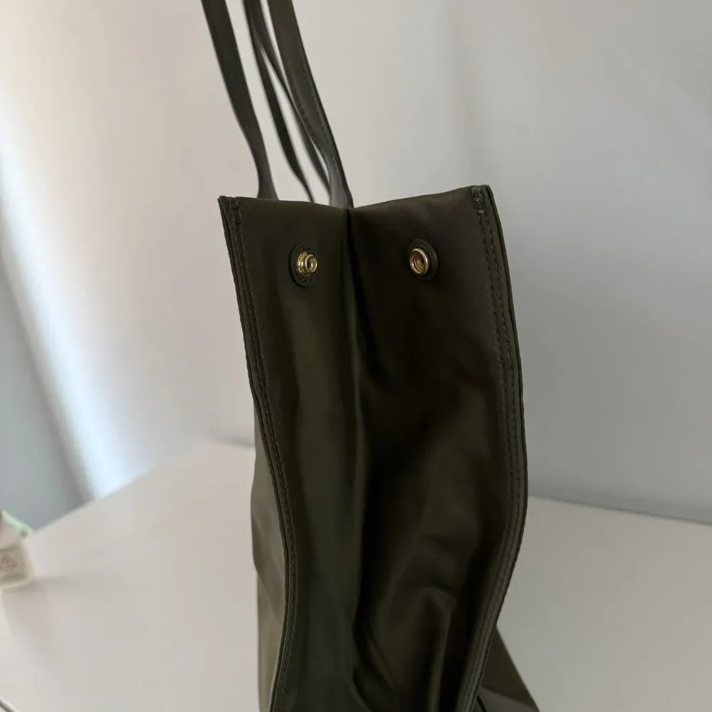 Tory Burch Ella Nylon Tote Bag Olive Leather Trim Authentic Light & Durable NWOT